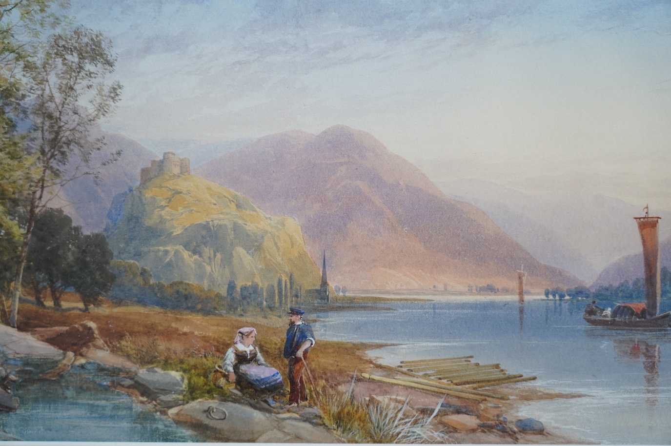 James Burrell Smith (British, 1822-1897), 'Marksburg on the Rhein', watercolour, 20 x 49cm